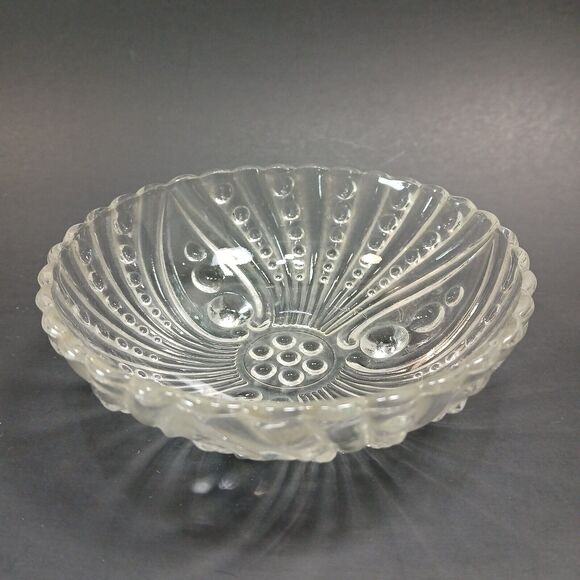 Vintage 4 5/8" Anchor Hocking Clear Boopie Pattern Footed Bowl, Bubble Pattern - Picture 1 of 10